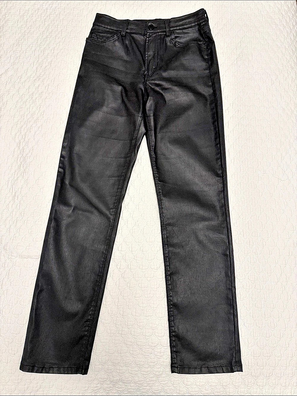 Massimo Dutti Straight Leg Coated Pants in Black US 4